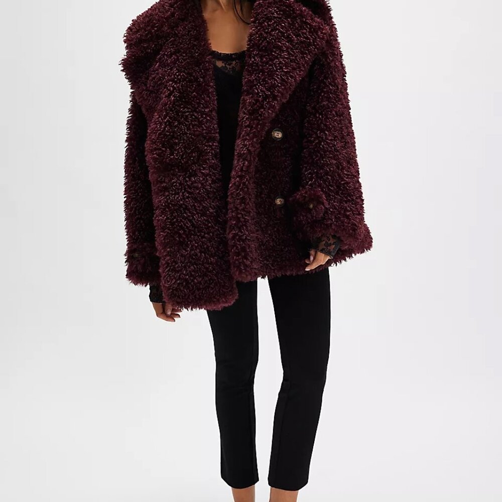 NWT Free People Sophie Faux Fur Teddy Peacoat Size Small Deep Grape